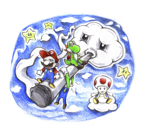 Cartoon: Mario Luigi Yoshi Toad (medium) by Trippy Toons tagged super,mario,luigi,yoshi,toad,trippy,marihu,weed,cannabis,stoner,kiffer,ganja,video,game,cloud,wolke