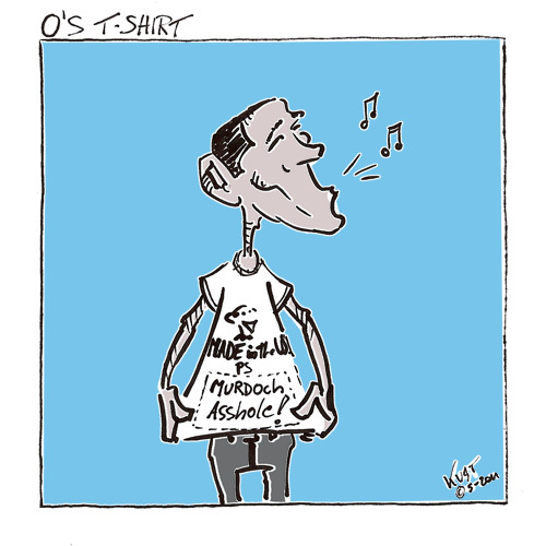Cartoon: Obama s T-shirt (medium) by kurtsatiriko tagged obama,murdoch