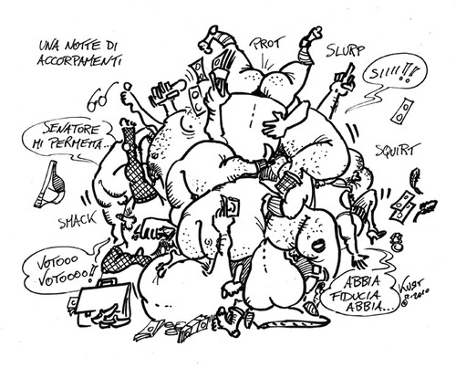 Cartoon: Una notte di accorpamenti (medium) by kurtsatiriko tagged fiducia,italiano,senato