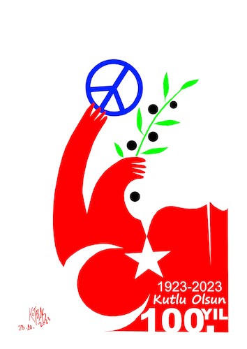 Cartoon: 100th Anniversary (medium) by kotbas tagged turkiye,100,anniversary,celebration