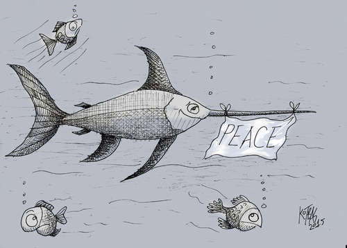 Cartoon: peace (medium) by kotbas tagged animals,swordfish,sea,goodwill,peace,fish