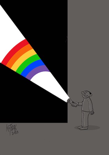 Cartoon: rainbow (medium) by kotbas tagged darkness,light,dark,rainbow,hope,flashlight