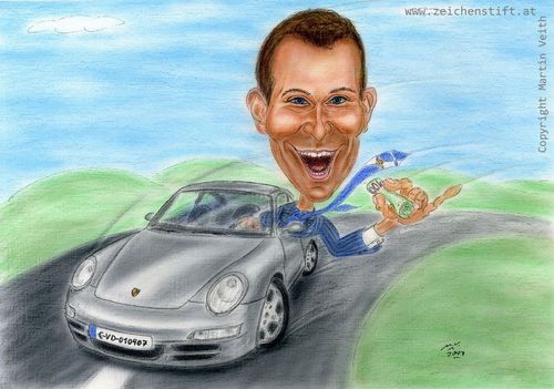 Cartoon: Geschäftsmann im Porsche (medium) by Zeichenstift Karikaturen tagged manager,landstrasse,geschenkideen,geschenk,karikatur,erfolg,porsche