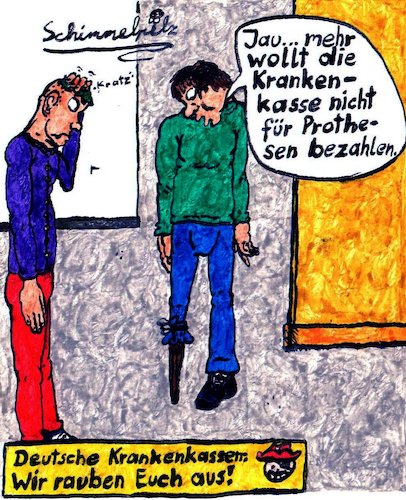 Cartoon: Krankenkassengeiz (medium) by Schimmelpelz-pilz tagged geiz,geizig,prothese,holzbein,pirat,piraterie,krankenkasse,versichert,versicherung,geld