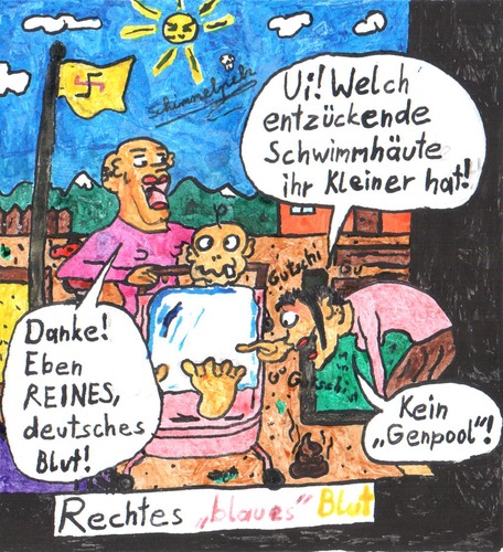 Cartoon: Rechtes blaues Blut (medium) by Schimmelpelz-pilz tagged inzest,baby,fuss,fuß,zehe,zehen,spielplatz,kinderwagen,schwimmhäute,schwimmhaut,degeneration,degenerieren,fehlende,exogamie,rechte,rechts,rechtes,denken,rechtsradikal,nazi,neonazi,fremdenhass,hakenkreuz,faschist,faschisten,fascho
