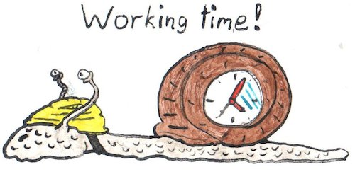 Cartoon: working time (medium) by Schimmelpelz-pilz tagged work,working,time,arbeit,arbeitszeit,zeit,schnecke,langsam,slow,clock,uhr