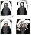Cartoon: Black Metal Baldness -english- (small) by Schimmelpelz-pilz tagged black,metal,baldness,mane,make,up,scene,music,long,hair,hairs,nonconformism,nonconform,mirror,receding,hairline