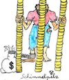 Cartoon: Money Prison (small) by Schimmelpelz-pilz tagged money,prison,jail,addiction,need,greed,prisoner,currency,dollar,rich,imprisoned,fortune,wealth,richness