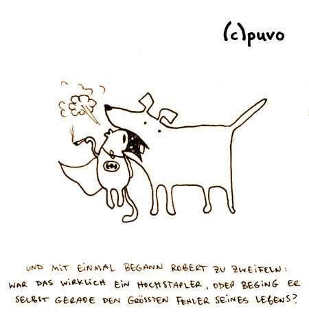 Cartoon: Hochstapler. (medium) by puvo tagged katze,hund,batman,hochstapler,cat,dog,superhero,superheld,con,man