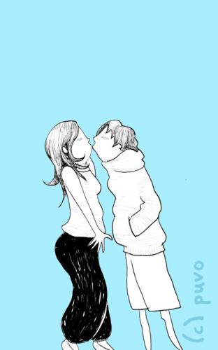 Cartoon: Kuss. (medium) by puvo tagged kuss,kiss,junge,boy,mädchen,girl,liebe,love