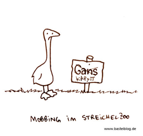 Cartoon: Mobbing. (medium) by puvo tagged gans,mobbing,zoo,streichelzoo,tierpark,wortspiel