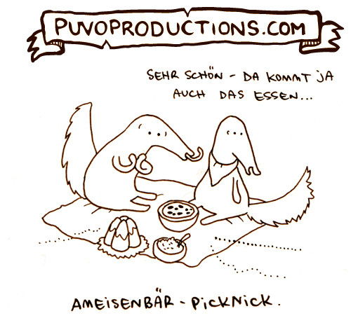 Cartoon: Picknick (medium) by puvo tagged ameise,picknick,ameisenbär,essen,sommer,natur,wiese,käfer