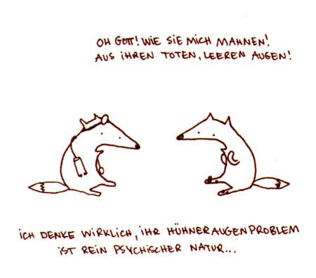 Cartoon: Psychosomatisch. (medium) by puvo tagged hühnerauge,arzt,hund,psycho,paranoid,gewissen,doctor,dog,conscience