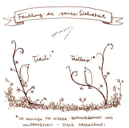 Cartoon: Vogelzug. (medium) by puvo tagged spring,bird,sing,frühling,vogel,gesang,singen,vogelzug,
