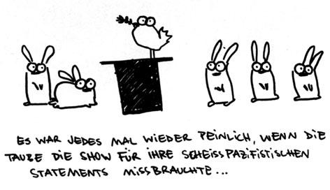 Cartoon: Zaubertaube - Pazifist. (medium) by puvo tagged taube,hase,zauber,ölzweig,frieden,pazifismus