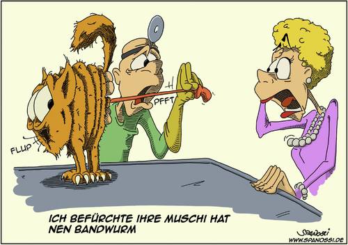 Cartoon: Bandwurm (medium) by Spanossi tagged katze,bandwurm,tierarzt,veterinär