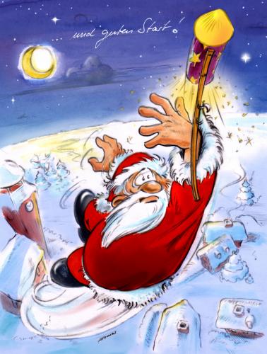 Cartoon: und guten start (medium) by lowart tagged weihnacht,neujahr