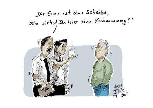 Cartoon: Die Erde ist... (medium) by Jori Niggemeyer tagged verschwörung,verschwörungstheorien,erde,evangelikale,erdkugel,scheibe,verschwörung,verschwörungstheorien,erde,evangelikale,erdkugel,scheibe