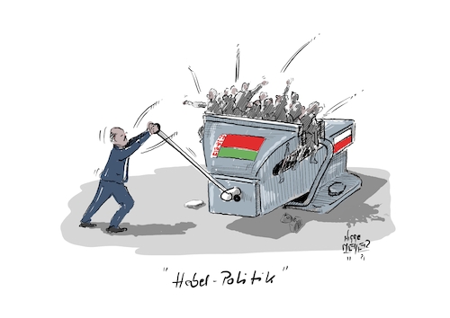 Cartoon: Hebel-Politik (medium) by Jori Niggemeyer tagged lukaschenko,belarus,weißrussland,flüchtlinge,refugees