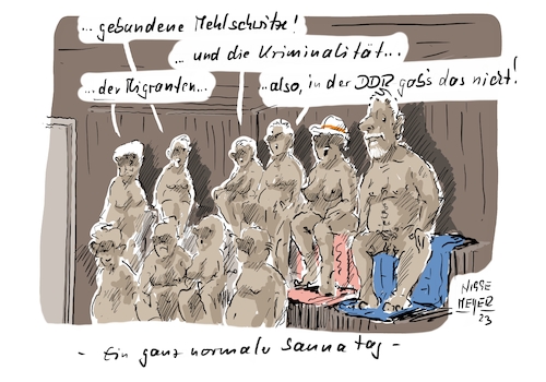 Cartoon: Sauna... (medium) by Jori Niggemeyer tagged sauna,schwitzen,hitze,aufguss,kochrezept,rassismus,politik,ddr,realitätsverlust,meinungsfreiheit,meinung,sauna,schwitzen,hitze,aufguss,kochrezept,rassismus,politik,ddr,realitätsverlust,meinungsfreiheit,meinung