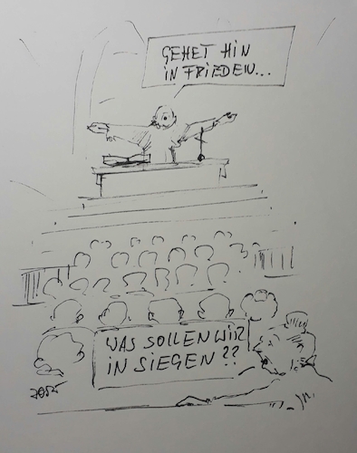 Cartoon: Wie jetzt? (medium) by Jori Niggemeyer tagged kirche,glaube,verstehen,senioren,seniorengerecht