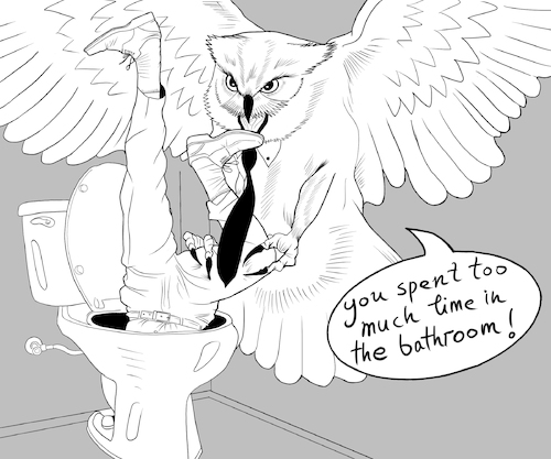 Cartoon: The assertive owl manager 2 (medium) by javierhammad tagged office,environment,management,work,animal,owl,abuse,leader,prey,hunt,administrative,career,job,employment,bathroom,office,environment,management,work,animal,owl,abuse,leader,prey,hunt,administrative,career,job,employment,bathroom