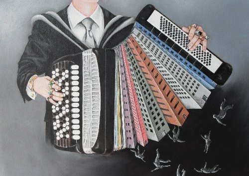 Cartoon: Accordion (medium) by Riina Maido tagged house,accordion,people,money