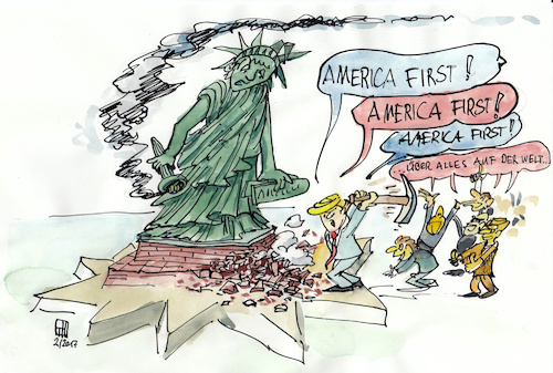 Cartoon: America first (medium) by thomasH tagged america,first,maga,trump,präsident,usa,grundwerte,freiheit,verfassung,gesetz,wahlversprechen,alternative,fakten,wahrheit,unbelehrbarkeit,ignoranz