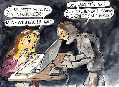 Cartoon: Influencer - ein neuer Beruf (medium) by thomasH tagged influencer,influenza,netz,www,werbung,ansteckung,kaufwunsch,zielgruppe