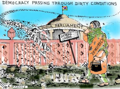 Cartoon: Dirty phase of Indian democracy (medium) by dprince tagged upa,trust,vote