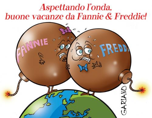 Cartoon: Fannie and Freddie (medium) by massimogariano tagged fannie,freddie,subprime