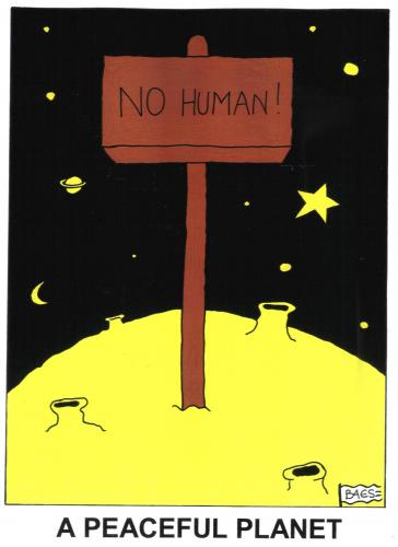 Cartoon: A peaceful planet (medium) by BAES tagged erde,earth,planet,kriege,weltfrieden,peace,war,terror,human,menschen