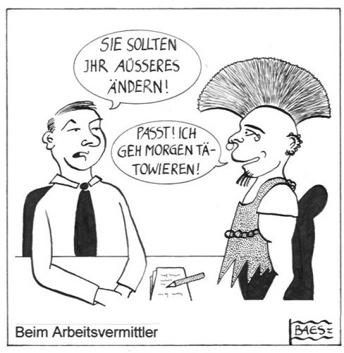Cartoon: Beim Arbeitsvermittler (medium) by BAES tagged arbeit,work,punk,tattoo,arbeitsamt,arbeitslos,männer,piercing