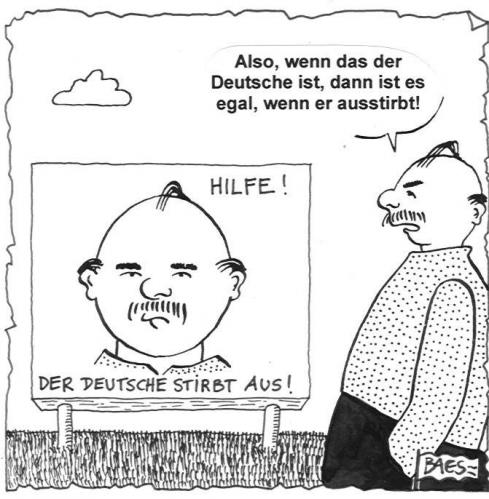 Cartoon: Der Deutsche (medium) by BAES tagged deutschland,deutscher,aussterben,mann