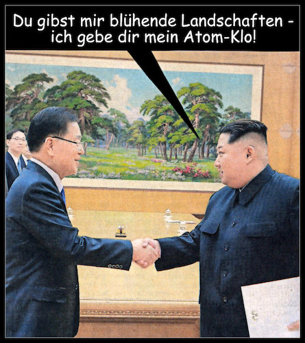 Cartoon: ... (medium) by Andreas Prüstel tagged nordkorea,südkorea,vereinigung,kim,jong,un,moon,cartoon,collage,andreas,pruestel