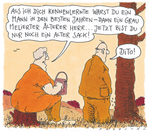 Cartoon: ausflug (medium) by Andreas Prüstel tagged alter,paar,alter,paar,liebe,rentner,senioren,mann,frau,beziehung,ehe