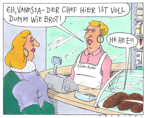 Cartoon: backwaren (medium) by Andreas Prüstel tagged bäckerei,brot,verkäuferin,chef,bäckerei,brot,verkäuferin,chef,lebensmittel,dumm,blöd,job,arbeit