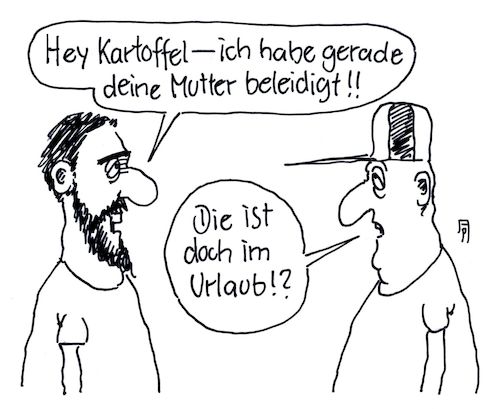 Cartoon: beleidigung (medium) by Andreas Prüstel tagged jugend,muslim,kartoffel,migrationshintergrund,cartoon,karikatur,andreas,pruestel,jugend,muslim,kartoffel,migrationshintergrund,cartoon,karikatur,andreas,pruestel