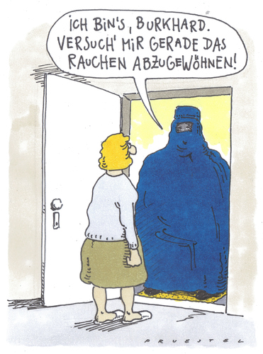 Cartoon: burkhard (medium) by Andreas Prüstel tagged burka,raucher,nichtraucher,abgewöhnung,burka,raucher,nichtraucher,abgewöhnung,abhängigkeit,sucht,rauchen,süchtig,islam