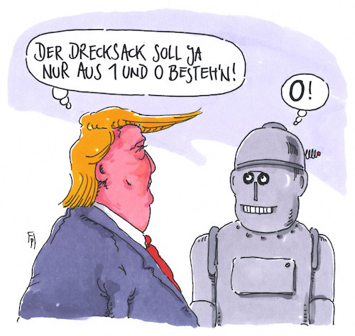 Cartoon: eins und null (medium) by Andreas Prüstel tagged usa,trump,null,algorithmen,eins,und,roboter,künstliche,intelligenz,cartoon,karikatur,andreas,pruestel,usa,trump,null,algorithmen,eins,und,roboter,künstliche,intelligenz,cartoon,karikatur,andreas,pruestel