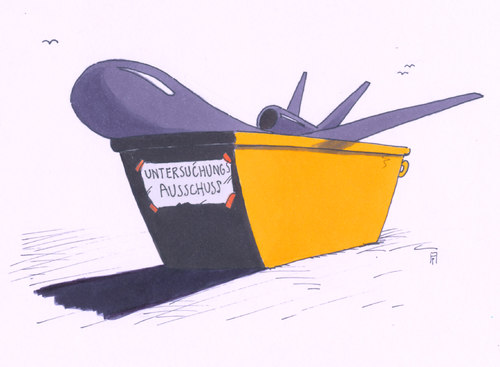Cartoon: euro hawk (medium) by Andreas Prüstel tagged drohne,eurohawk,bundeswehr,untersuchungsausschuß,cartoon,karikatur,andreas,pruestel,drohne,eurohawk,bundeswehr,untersuchungsausschuß,cartoon,karikatur,andreas,pruestel