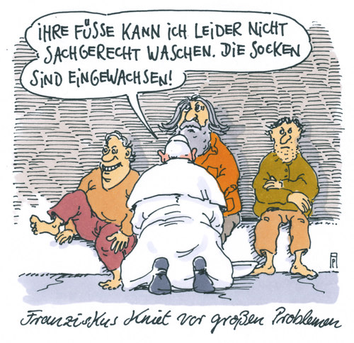 Cartoon: franziskus (medium) by Andreas Prüstel tagged papst,franziskus,fußwaschungen,arme,armut,cartoon,karikatur