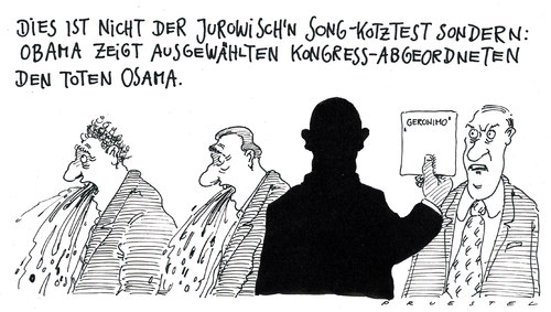 Cartoon: geronimo tot (medium) by Andreas Prüstel tagged binladen,obama,beweisfoto,amerikanischerkongress,osama bin laden,beweisfoto,usa,osama,bin,laden