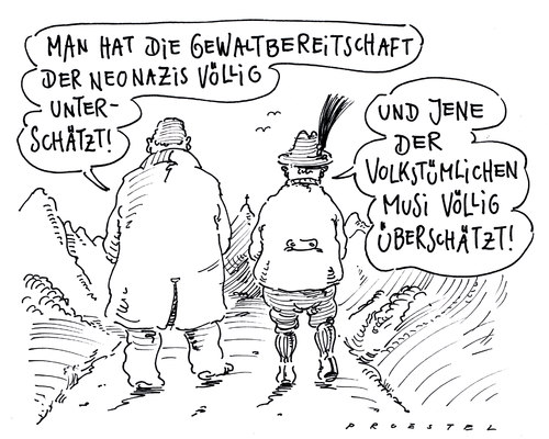 Cartoon: gewaltbereitschaft (medium) by Andreas Prüstel tagged neonazis,terror,gewaltbereitschaft,volkstümlichemusi,neonazis,gewaltbereitschaft,terror,gewalt