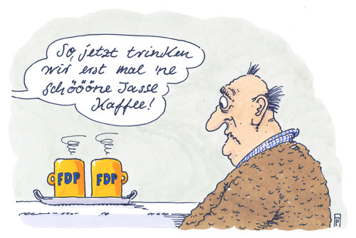 Cartoon: kaffeezeit (medium) by Andreas Prüstel tagged fdp,abneigung,kaffee,fdp,abneigung,kaffee