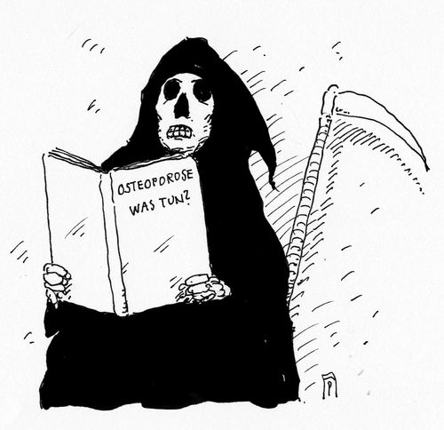 Cartoon: knochen (medium) by Andreas Prüstel tagged tod,krankheit,knochenerkrankung,osteoporose,ratgeberliteratur,cartoon,karikatur