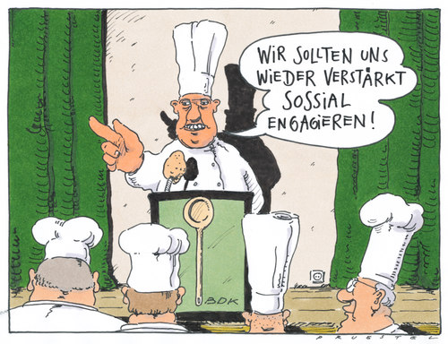 Cartoon: köchekongress (medium) by Andreas Prüstel tagged koch,köche,kongress,kochen,sosse,engagement,koch,köche,kongress,kochen,sosse,engagement,küche,gastronomie