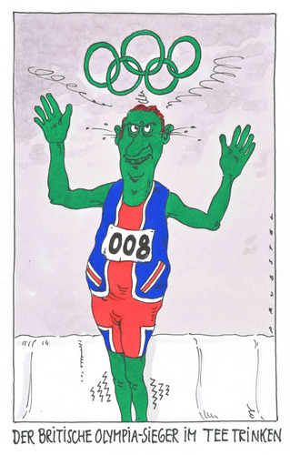 Cartoon: london 2012 (medium) by Andreas Prüstel tagged olympiasieger,grünertee,tee,großbritannien,london,olympiade,olympiade,london,großbritannien,olympiasieger