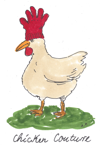 Cartoon: mode (medium) by Andreas Prüstel tagged haurecouture,huhn,handschuh,landwirtschaft,huhn,hühner,hahn,gockel,handschuh,landwirtschaft