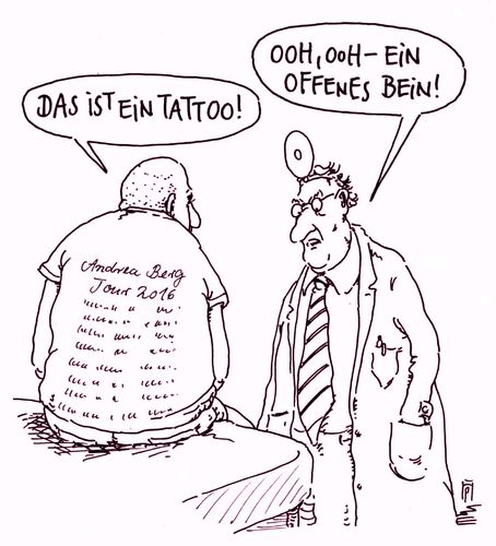 Cartoon: ooh ooh (medium) by Andreas Prüstel tagged arzt,patient,offenes,bein,tattoo,andrea,berg,cartoon,karikatur,andreas,pruestel,ooh,arzt,patient,offenes,bein,tattoo,andrea,berg,cartoon,karikatur,andreas,pruestel